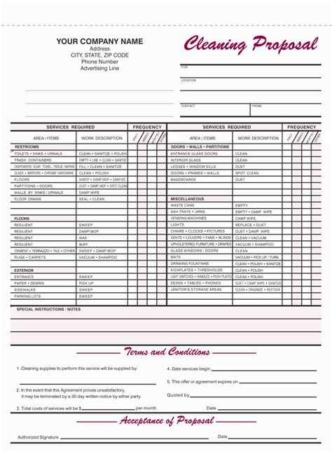 Cleaning Bid Proposal Template Free Printable Cleaning Cleaning