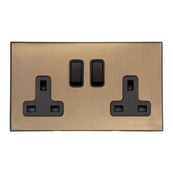 Heritage Brass Windsor Matt Antique Brass 13A Double Socket With Black