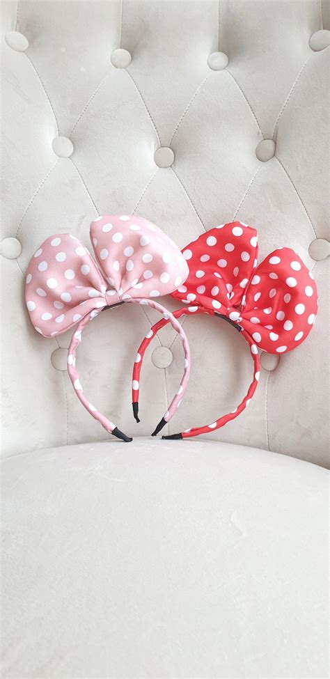 Disney Bow Headband Pink Or Red Polka Dot Spot Classic Minnie Etsy In