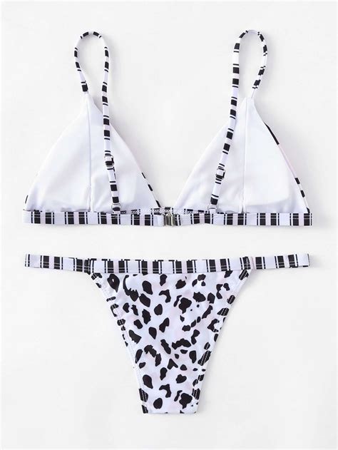 Striped Edge Bikini Set Shein Sheinside