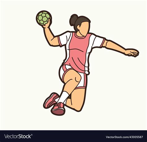 Handball Sport Female Player Action Cartoon Vector Image