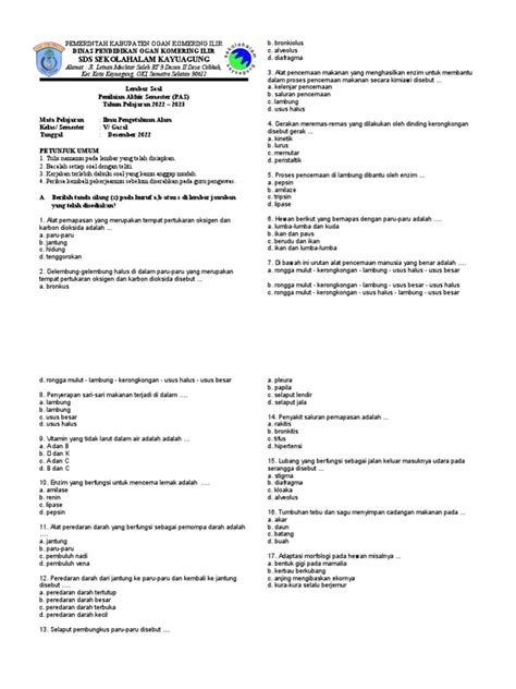 Soal Pas Ipa Kelas 5 Smt 1 Pdf