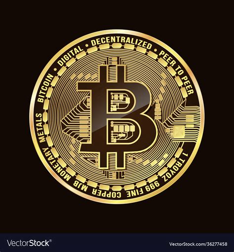 Drawing Golden Bitcoin Coin On Black Background Vector Image