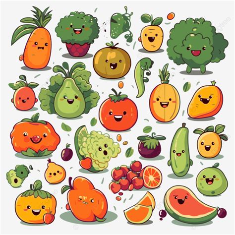 Fruits And Vegetables Clipart An Image Of Cartoon Kawaii Fruit And ...