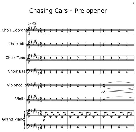 Chasing Cars - Pre opener - Sheet music for Choir Aahs, Cello, Violin ...