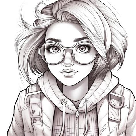 Premium Photo | A drawing of a woman with glasses and a jacket ...