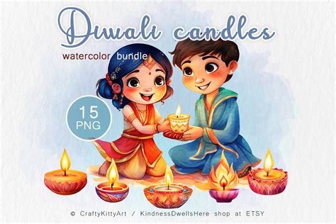 Diwali Clipart. Diwali Candle Png. Watercolor PNG Bundle. Watercolor ...