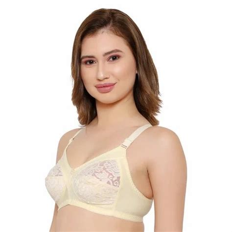 Push Up Lycra Cotton Women Full Coverage Yellow Non Padded Bra Plain