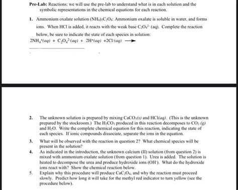 Solved Pre Lab Reactions We Will Use The Pre Lab To