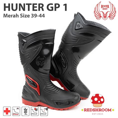 Jual KODE G5R3 Sepatu Boot Tinggi HUNTER GP 1 Hitam Merah Boots Karet