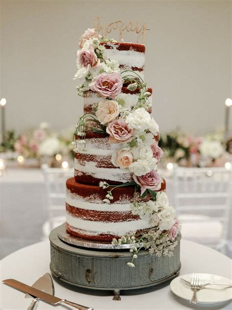 Two Tier Simple Naked Wedding Cake With Fresh Blackberries And Blush