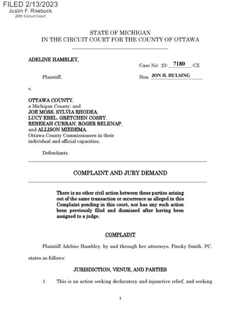 Lawsuit Filed Against Ottawa Co And Commissioners Pdf