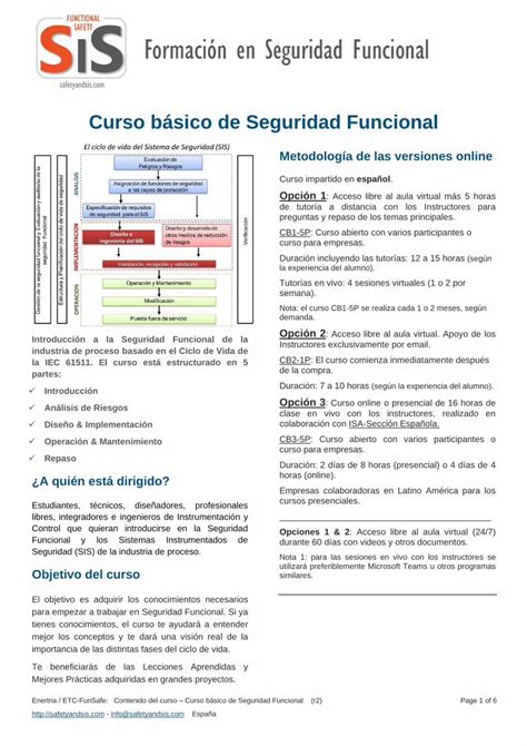 PDF Curso básico de Seguridad Funcional Functional Safety Curso