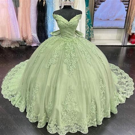 Vestidos De Quincea Era Verde Salvia Vestido De Baile De Princesa Con