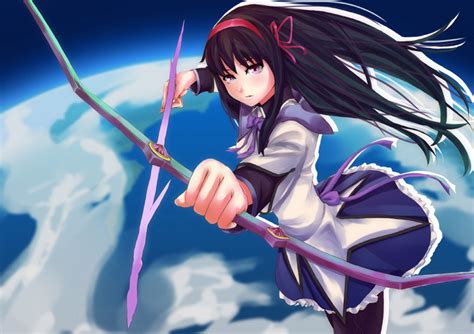 Safebooru Akemi Homura Arrow Black Hair Bow Weapon Hair Ribbon Long Hair Magical Girl Mahou