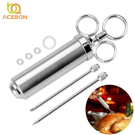 Acebon Stainless Steel Bbq Seasoning Meat Syringe Marinade Injector Kit Food Flavor Sharp