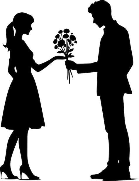 Premium Vector Silhouette Man Giving Flowers To Woman Stock Vector