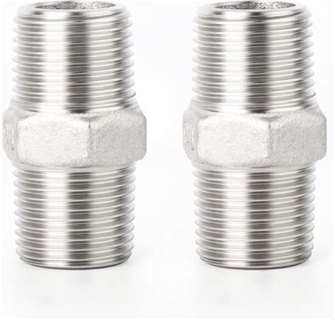 ERGAOBOY 2 Pcs 1 Male To 1 Male BSP Thread 304 Stainless Steel Hex