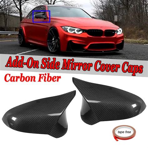 Pair Real Carbon Fiber Car Add On Rearview Side View Mirror Cover Caps