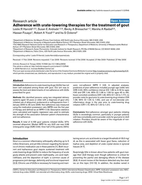 (PDF) Adherence with urate-lowering therapies for the treatment of gout