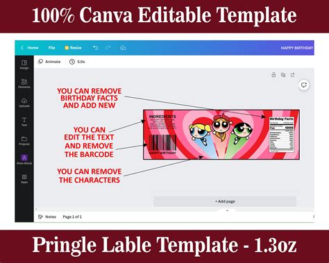 Pringles 1 3 Oz Labels Template Canva Editable Template Etsy