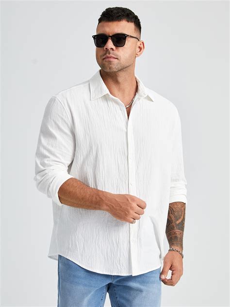 Extended Sizes Uomo Camicia Monocolore Spalle Cadenti