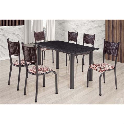 Conjunto de mesa Tubular 6 cadeiras Mariana 140cm Tampo de Ardósia