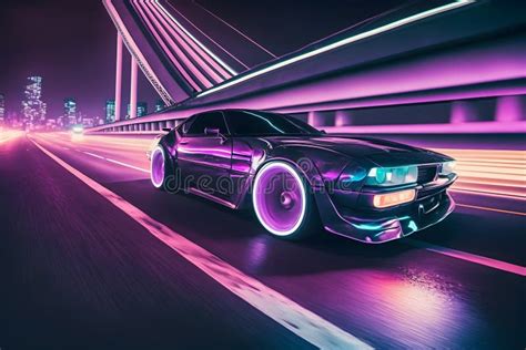 Futuristic Retro Wave Synth Wave Car Neural Network AI Generated Stock