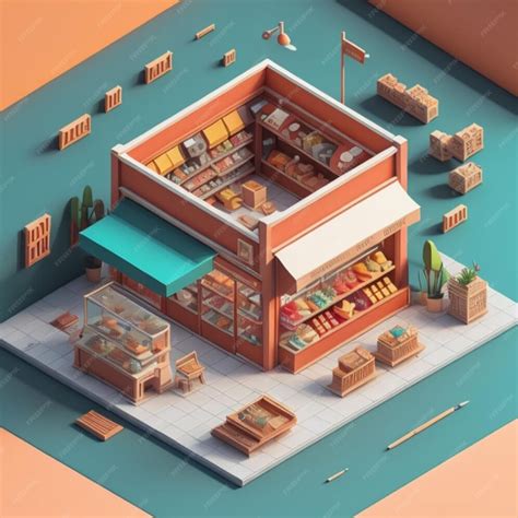 Premium Ai Image 3d Isometric Shop Building Created With Generative Ai