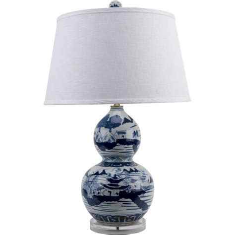 Classic Chinese Oriental Porcelain Blue And White Gourd Lamp Canton