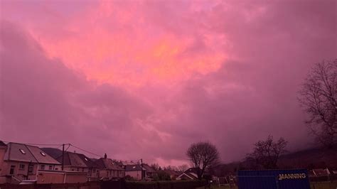 Wales Weather Sky Turns Pink And Purple Bbc News