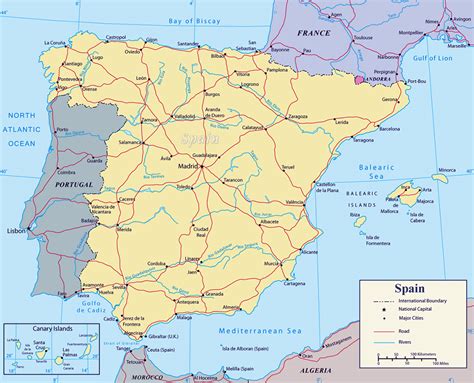 detallado mapa politico de espana  carreteras principales  ciudades