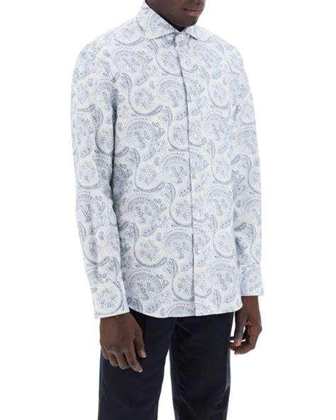 Brunello Cucinelli Oxford Shirt With Paisley Pattern In White For Men