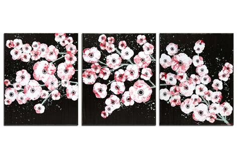 Cherry Blossom Painting in Black, White, Red | Large | Amborela