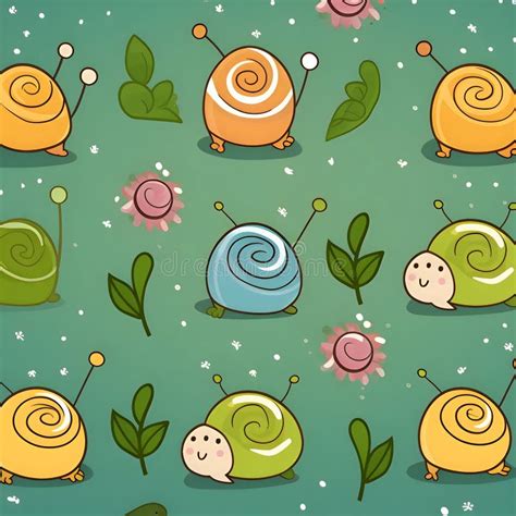 Seamless Pattern With Cute Cartoon Snails Vector Illustration Stock