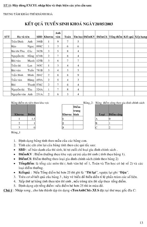 Phần Thực Hành Microsoft Excel Tin Học Văn Phòng