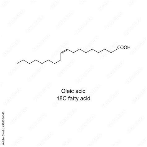 Oleic acid (18 carbon fatty acid) chemical structure on white ...