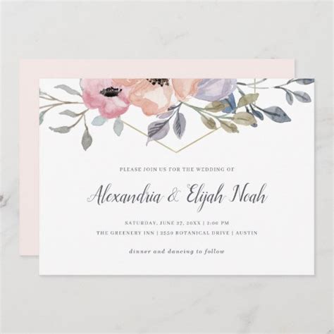 Blush Pink And Blue Geometric Floral Wedding Invitation Zazzle