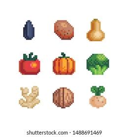 Vegetables Pixel Art Icons Set Cucumber Stock Vector Royalty Free