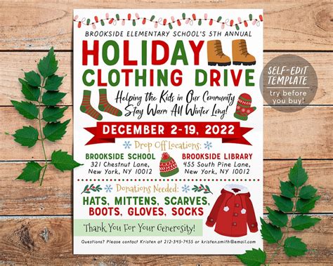 Holiday Clothing Drive Flyer Editable Template Charity Church Etsy