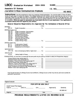 Fillable Online Linnbenton NAME 2004 2005 Graduation Worksheet ID NO