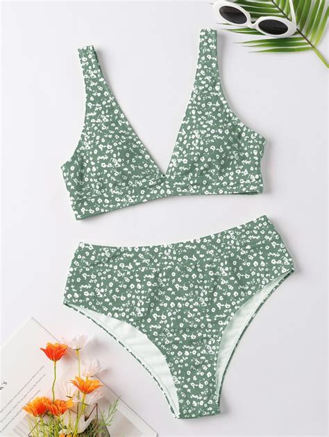 Shein Swim Conjunto De Bikini Con Estampado Floral Ditsy Sujetador