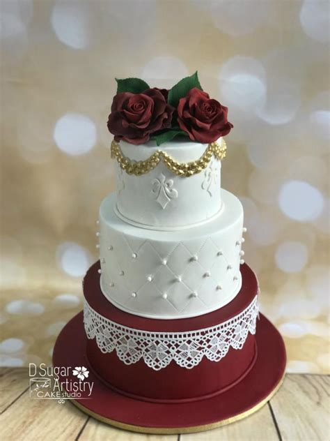 Maroon and Gold Wedding cake by D Sugar Artistry - cake art with ...