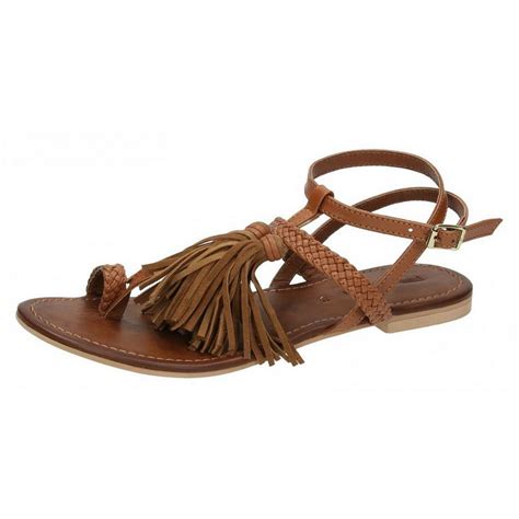 Leather Collection Womens/Ladies Flat Toe Loop Sandals With Decorative ...