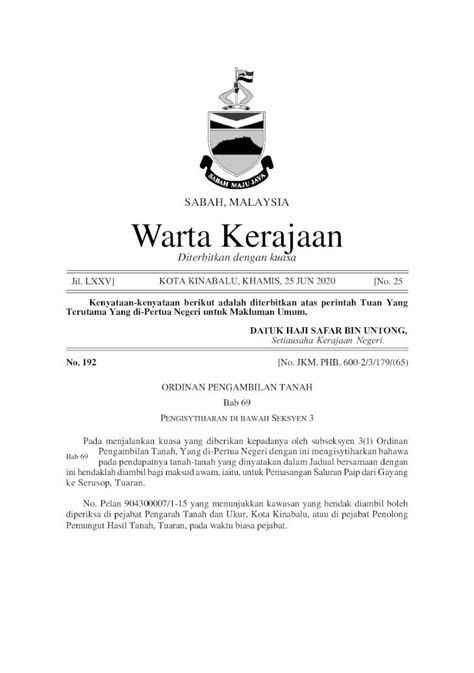 Pdf Sabah Malaysia Warta Kerajaan Warta Kerajaan Negeri Sabah