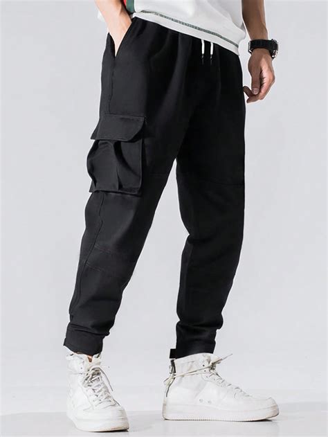 Manfinity Homme Men Flap Pocket Side Drawstring Waist Cargo Pants