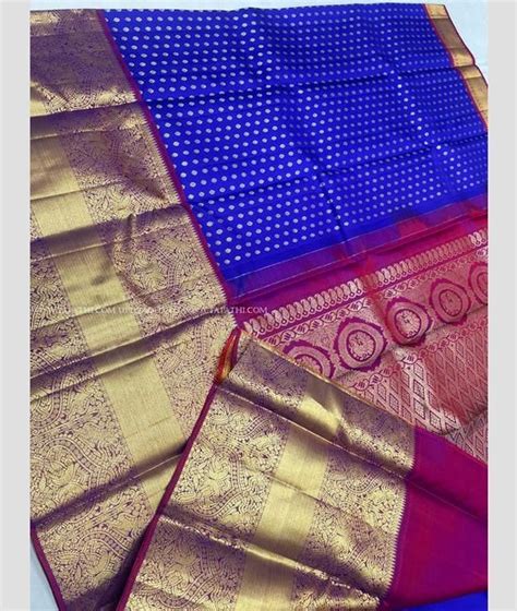 Royal Blue And Magenta Color Kanchi Pattu Handloom Saree With Jari