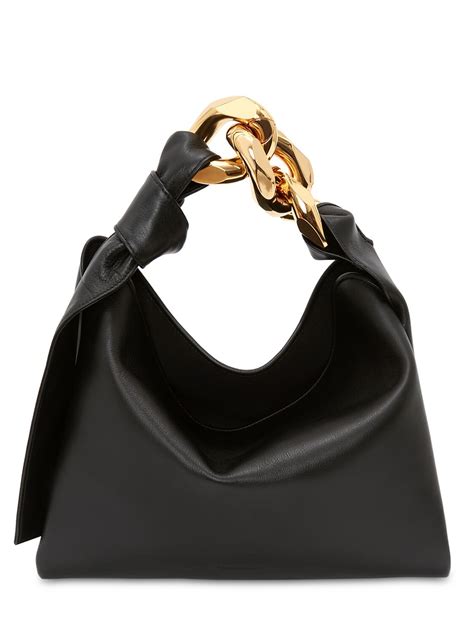 Jw Anderson Small Chain Hobo Leather Shoulder Bag In Black Modesens