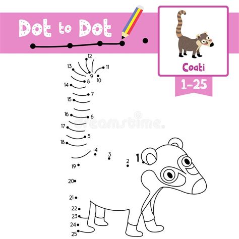 Dot To Dot Educational Game And Coloring Book Coati Animal Cartoon