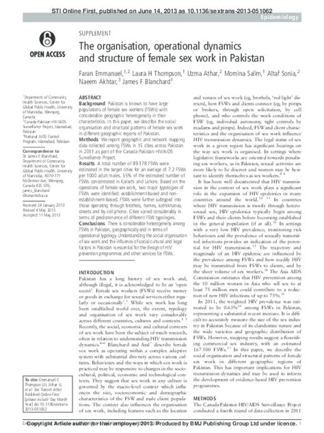 Pdf The Organisation Operational Dynamics And Structure Of Female Sex Work In Pakistan F